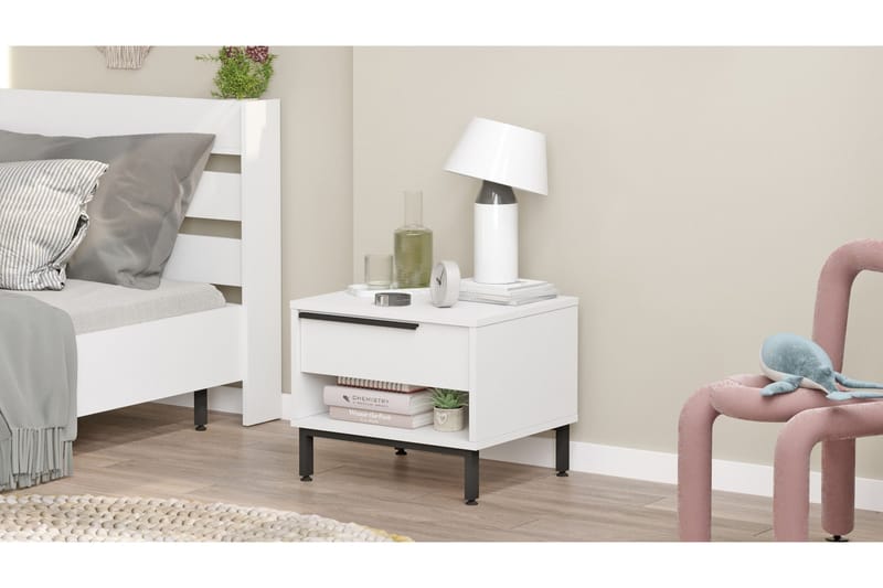 Yöpöytä Liyakat 53,6 cm, Valkoinen