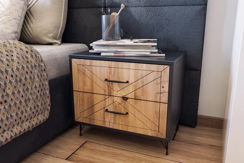 Yöpöytä Lundtorp 50 cm Säilytyksellä 2 laatikkoa - Harmaa/Ruskea - Huonekalut - Pöytä & ruokailuryhmä - Apupöytä & sivupöytä - Yöpöytä