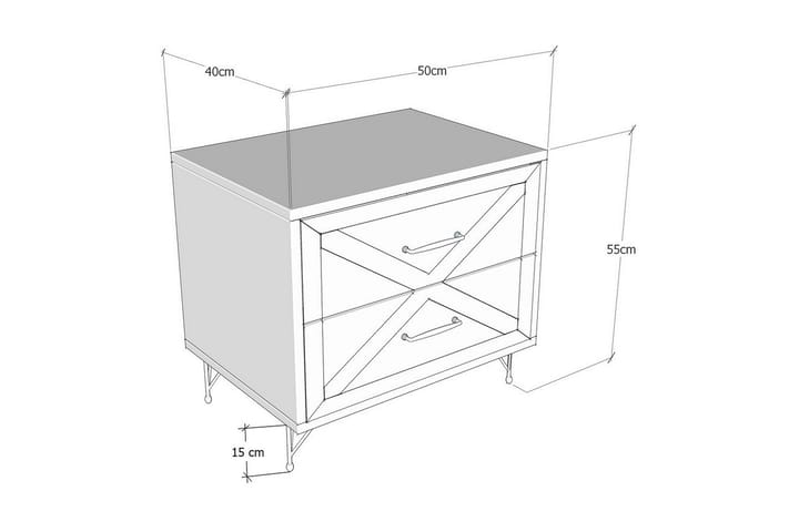 Yöpöytä Lundtorp 50 cm Säilytyksellä 2 laatikkoa - Harmaa/Ruskea - Yöpöytä
