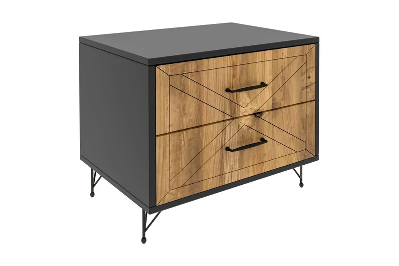 Yöpöytä Lundtorp 50 cm Säilytyksellä 2 laatikkoa, Harmaa/Ruskea