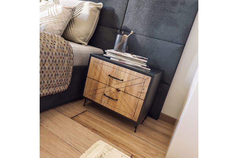 Yöpöytä Lundtorp 50 cm Säilytyksellä 2 laatikkoa - Harmaa/Ruskea - Huonekalut - Pöytä & ruokailuryhmä - Apupöytä & sivupöytä - Yöpöytä