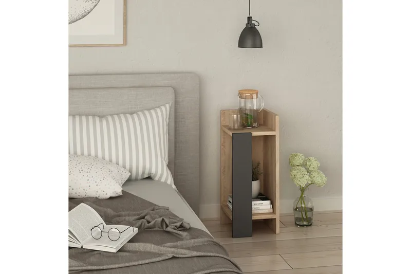 Yöpöytä Lutchan 27 cm Säilytyksellä Hyllyt+ovet Oikea - Ruskea/Harmaa - Huonekalut - Pöytä & ruokailuryhmä - Apupöytä & sivupöytä - Yöpöytä