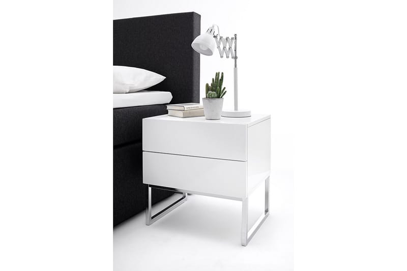 Yöpöytä Magdax 50 cm Korkeat jalat Säilytyksellä 2 laatikkoa - Valkoinen - Huonekalut - Pöytä & ruokailuryhmä - Apupöytä & sivupöytä - Yöpöytä