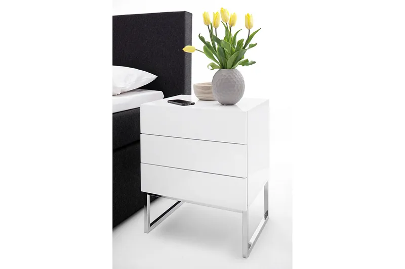 Yöpöytä Magdax 50 cm Korkeat jalat Säilytyksellä 3 laatikkoa - Valkoinen - Huonekalut - Pöytä & ruokailuryhmä - Apupöytä & sivupöytä - Yöpöytä