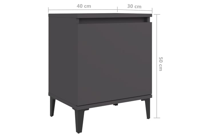 Yöpöytä metallijaloilla harmaa 40x30x50 cm - Harmaa - Yöpöytä