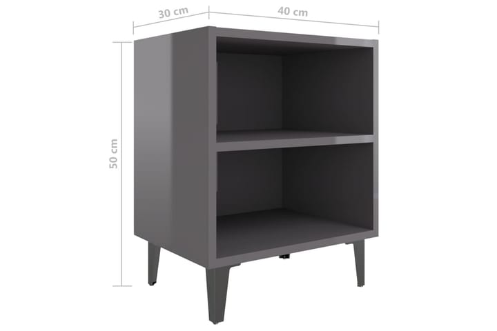 Yöpöytä metallijaloilla korkeakiilto harmaa 40x30x50 cm - Harmaa - Yöpöytä