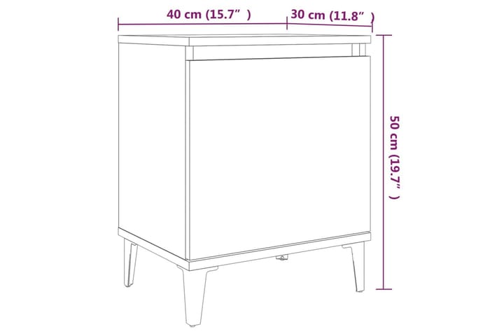 Yöpöytä metallijaloilla ruskea tammi 40x30x50 cm - Ruskea - Yöpöytä