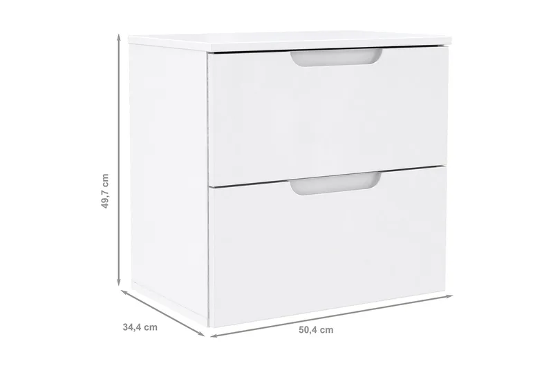 Yöpöytä Mettlen 50 cm Säilytyksellä 2 laatikkoa - Valkoinen - Huonekalut - Pöytä & ruokailuryhmä - Apupöytä & sivupöytä - Yöpöytä