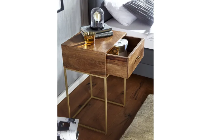 Yöpöytä Mexus 35 cm Suorakulmainen - Kulta/Ruskea - Huonekalut - Pöytä & ruokailuryhmä - Apupöytä & sivupöytä - Yöpöytä
