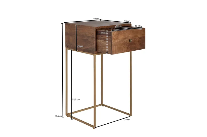 Yöpöytä Mexus 35 cm Suorakulmainen - Kulta/Ruskea - Huonekalut - Pöytä & ruokailuryhmä - Apupöytä & sivupöytä - Yöpöytä