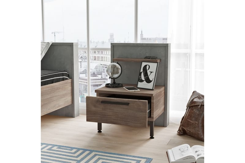 Yöpöytä Moerdijk 44 cm - Ruskea/Harmaa - Huonekalut - Pöytä & ruokailuryhmä - Apupöytä & sivupöytä - Yöpöytä