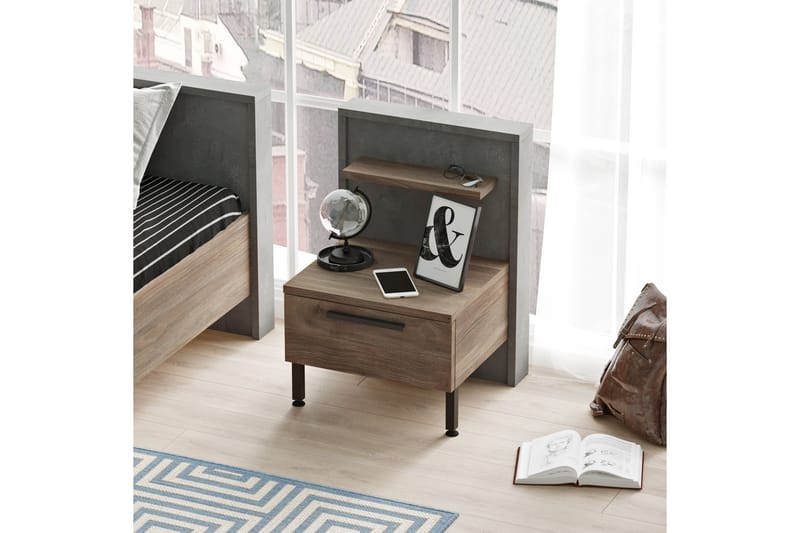 Yöpöytä Moerdijk 44 cm - Ruskea/Harmaa - Huonekalut - Pöytä & ruokailuryhmä - Apupöytä & sivupöytä - Yöpöytä