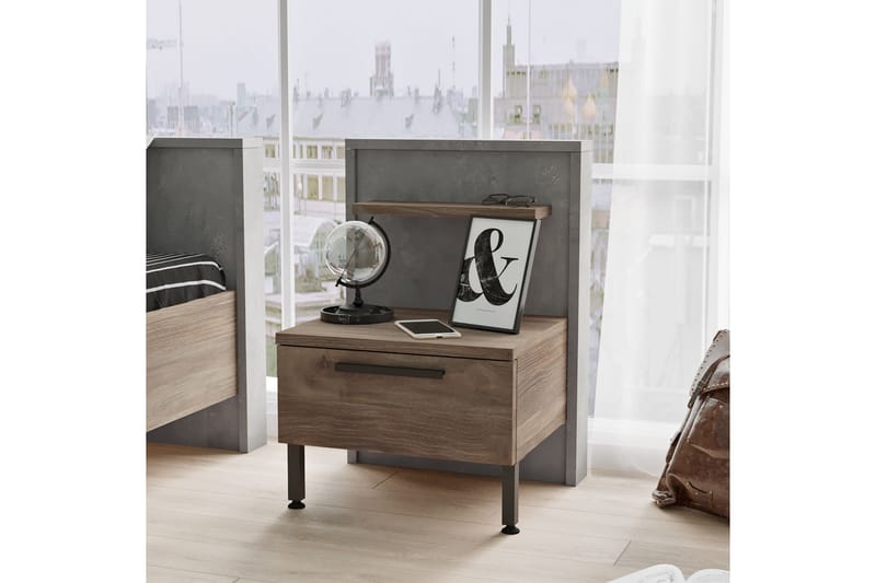 Yöpöytä Moerdijk 44 cm - Ruskea/Harmaa - Huonekalut - Pöytä & ruokailuryhmä - Apupöytä & sivupöytä - Yöpöytä