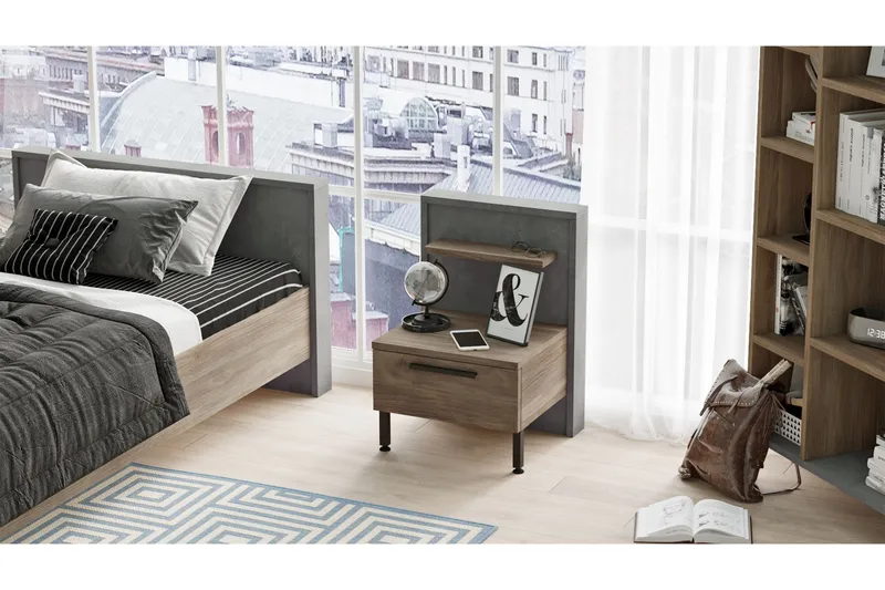 Yöpöytä Moerdijk 44 cm - Ruskea/Harmaa - Huonekalut - Pöytä & ruokailuryhmä - Apupöytä & sivupöytä - Yöpöytä