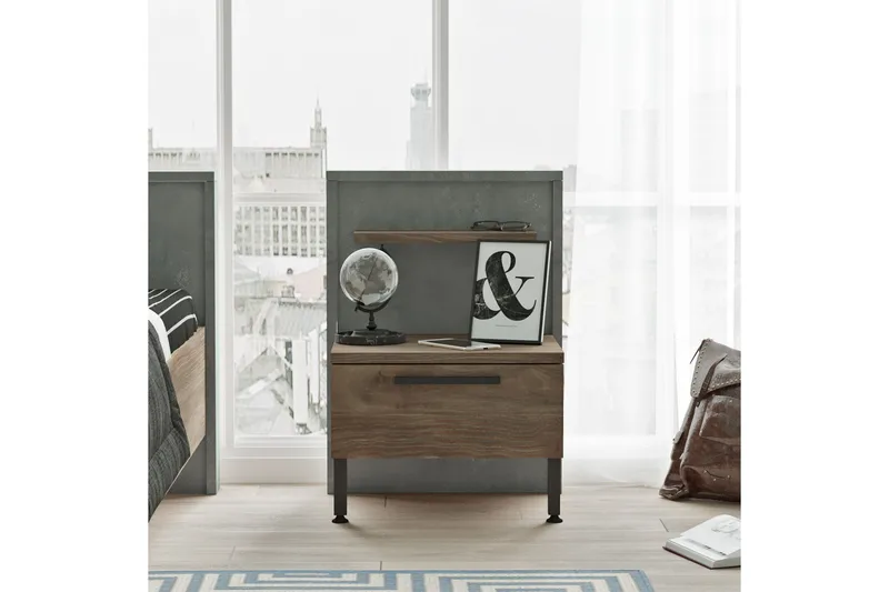 Yöpöytä Moerdijk 44 cm - Ruskea/Harmaa - Huonekalut - Pöytä & ruokailuryhmä - Apupöytä & sivupöytä - Yöpöytä