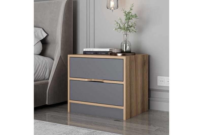 Yöpöytä Munna 54 cm - Pähkinä/Antrasiitti - Huonekalut - Pöytä & ruokailuryhmä - Apupöytä & sivupöytä - Yöpöytä