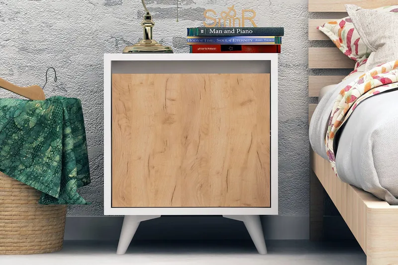 Yöpöytä Naidaj 45 cm Säilytyksellä kaappi, Puu/Valkoinen