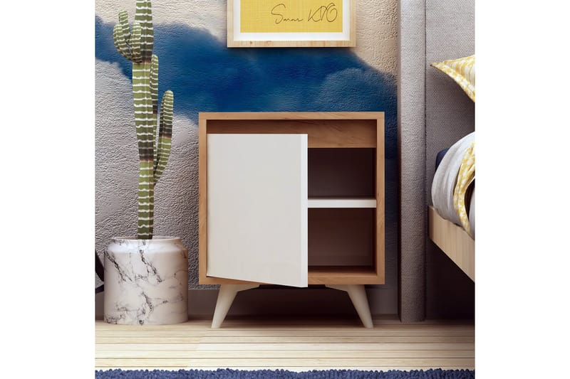 Yöpöytä Naidaj 45 cm Säilytyksellä Vitt kaappi - Puu/Valkoinen - Huonekalut - Pöytä & ruokailuryhmä - Apupöytä & sivupöytä - Yöpöytä