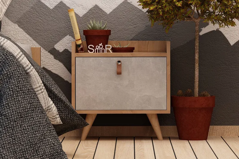 Yöpöytä Naidaj 50 cm Säilytyksellä kaappi - Puu/Valkoinen - Huonekalut - Pöytä & ruokailuryhmä - Apupöytä & sivupöytä - Yöpöytä