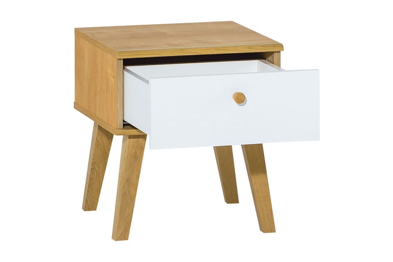 Yöpöytä Nature 40 cm Säilytyksellä Valkoinen/Tammi - VOX - Huonekalut - Pöytä & ruokailuryhmä - Apupöytä & sivupöytä - Yöpöytä