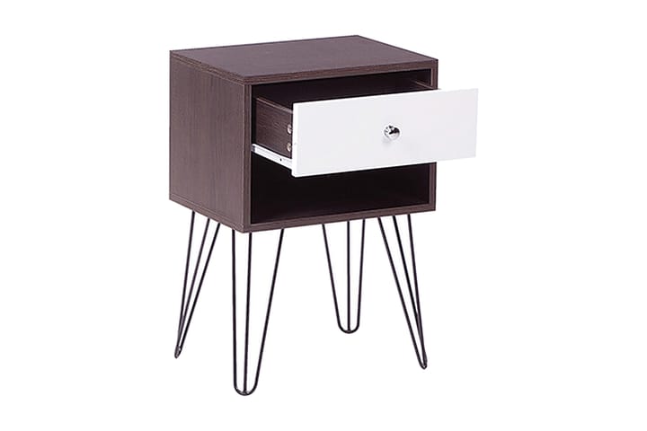 Yöpöytä Oltmans 40 cm Säilytyksellä Laatikko+Hylly - Tummanruskea/Valkoinen - Yöpöytä