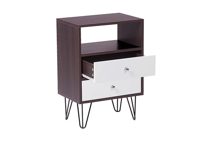 Yöpöytä Oltmans 45 cm Säilytyksellä 2 laatikkoa+Hylly - Tummanruskea/Valkoinen - Yöpöytä