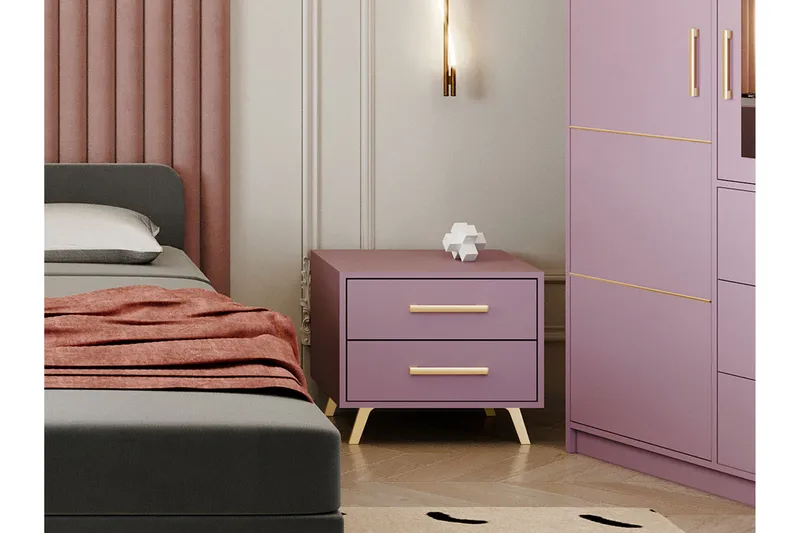 Yöpöytä Ordino 54 cm - Matta Liila/Kulta - Huonekalut - Pöytä & ruokailuryhmä - Apupöytä & sivupöytä - Yöpöytä