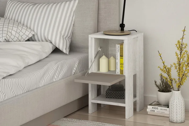 Yöpöytä Rodger 30 cm Säilytyksellä Hylly+Ovi - Valkoinen/Puu - Huonekalut - Pöytä & ruokailuryhmä - Apupöytä & sivupöytä - Yöpöytä