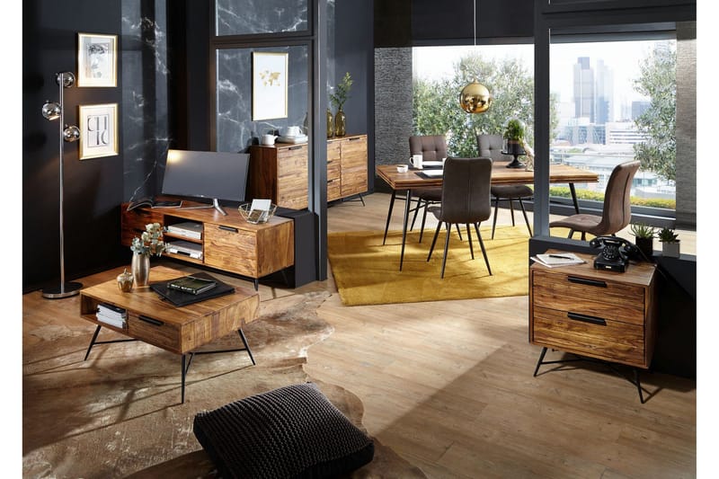 Yöpöytä Stamer 60 cm Säilytyksellä 2 laatikkoa - Massiivi Puu/Musta - Huonekalut - Pöytä & ruokailuryhmä - Apupöytä & sivupöytä - Yöpöytä