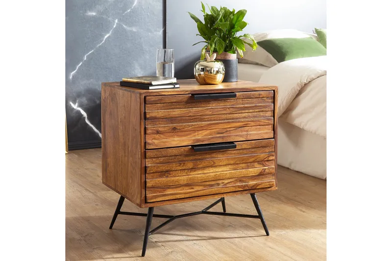 Yöpöytä Stamer 60 cm Säilytyksellä 2 laatikkoa - Massiivi Puu/Musta - Huonekalut - Pöytä & ruokailuryhmä - Apupöytä & sivupöytä - Yöpöytä