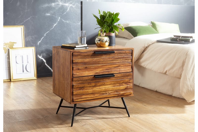 Yöpöytä Stamer 60 cm Säilytyksellä 2 laatikkoa - Massiivi Puu/Musta - Huonekalut - Pöytä & ruokailuryhmä - Apupöytä & sivupöytä - Yöpöytä