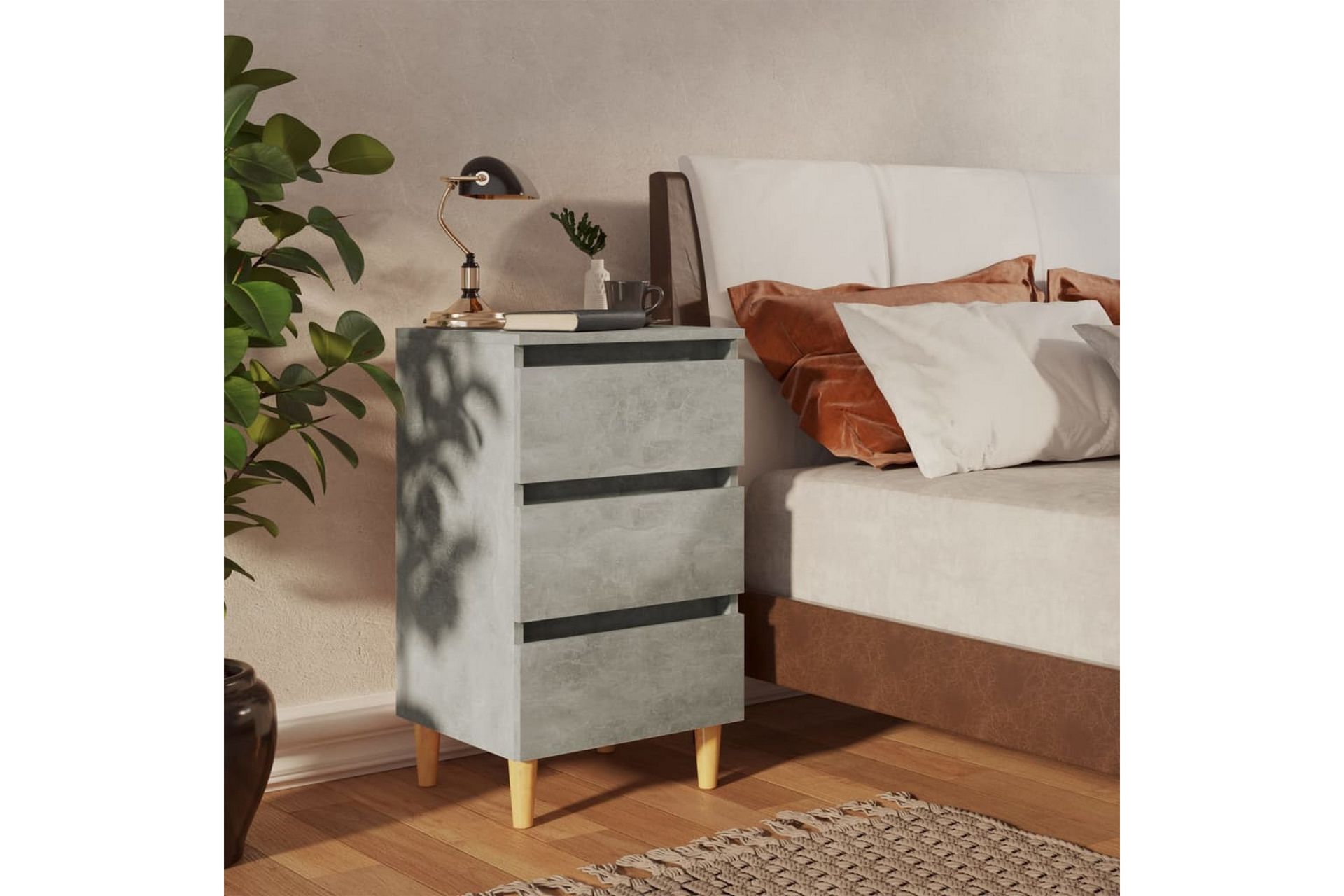 Yöpöytä täyspuiset jalat betoninharmaa 40x35x69 cm - Harmaa - Huonekalut - Pöytä & ruokailuryhmä - Apupöytä & sivupöytä - Yöpöytä
