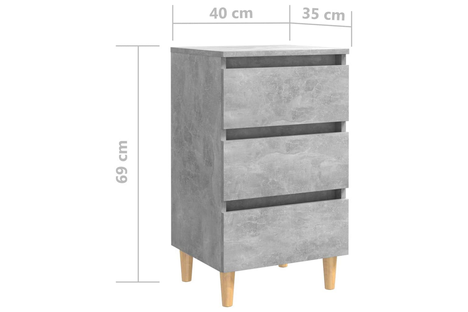 Yöpöytä täyspuiset jalat betoninharmaa 40x35x69 cm - Harmaa - Huonekalut - Pöytä & ruokailuryhmä - Apupöytä & sivupöytä - Yöpöytä