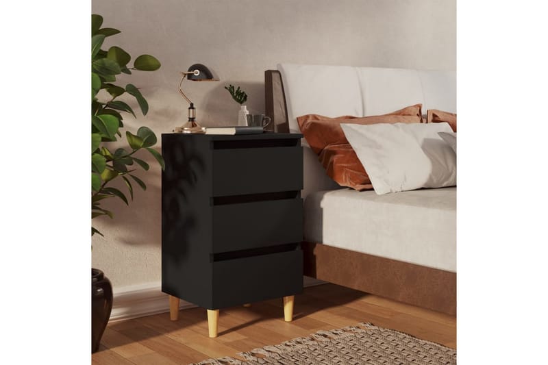 Yöpöytä täyspuiset jalat musta 40x35x69 cm - Musta - Huonekalut - Pöytä & ruokailuryhmä - Apupöytä & sivupöytä - Yöpöytä