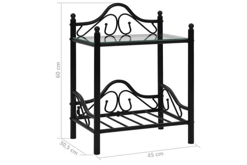 Yöpöytä teräs ja karkaistu lasi 45x30,5x60 cm musta - Musta - Huonekalut - Pöytä & ruokailuryhmä - Apupöytä & sivupöytä - Yöpöytä