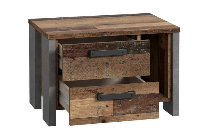 Yöpöytä Treknow 62 cm Säilytyksellä 2 laatikkoa+Hylly - Ruskea/Harmaa - Yöpöytä