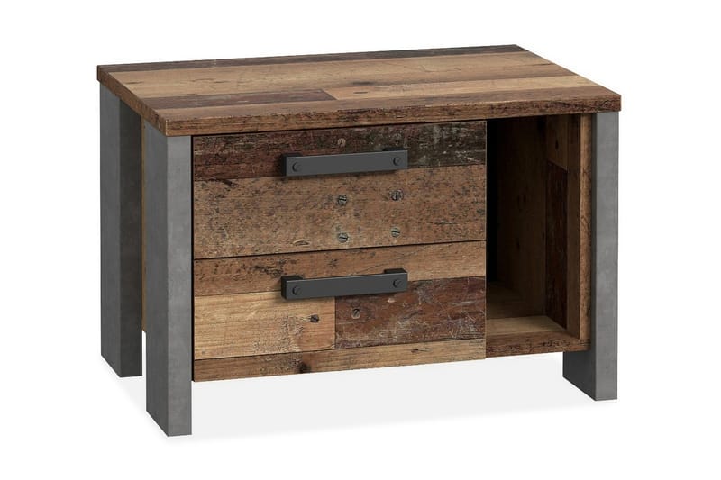 Yöpöytä Treknow 62 cm Säilytyksellä 2 laatikkoa+Hylly - Ruskea/Harmaa - Huonekalut - Pöytä & ruokailuryhmä - Apupöytä & sivupöytä - Yöpöytä