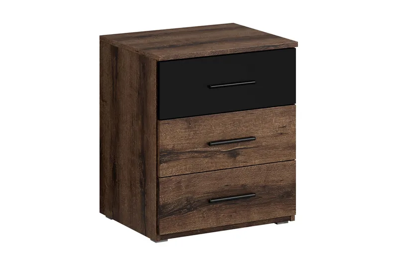 Yöpöytä Urbina 46 cm Säilytyksellä 3 laatikkoa, Puu/Musta