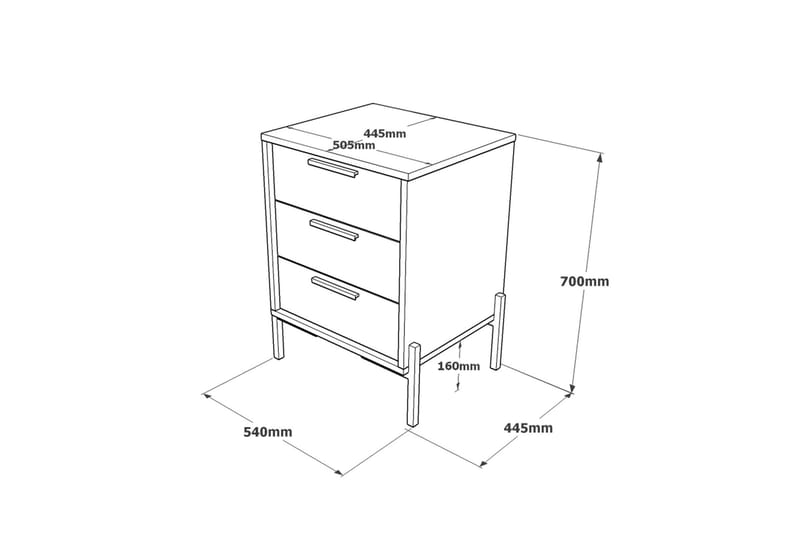 Yöpöytä Urgby 54 cm - Ruskea/Betoninharm/Antrasiitti - Yöpöytä