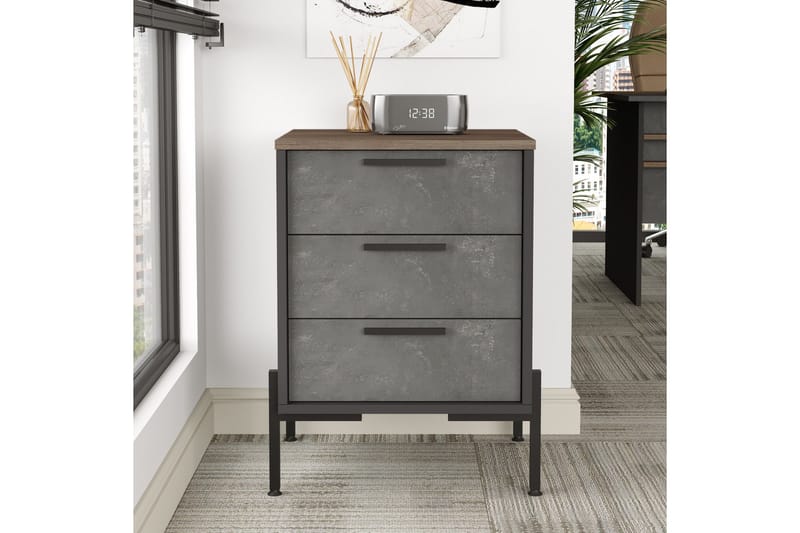 Yöpöytä Urgby 54 cm - Ruskea/Betoninharm/Antrasiitti - Huonekalut - Pöytä & ruokailuryhmä - Apupöytä & sivupöytä - Yöpöytä