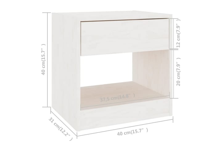 Yöpöytä valkoinen 40x31x40 cm täysi mänty - Valkoinen - Yöpöytä