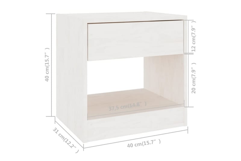 Yöpöytä valkoinen 40x31x40 cm täysi mänty - Valkoinen - Huonekalut - Pöytä & ruokailuryhmä - Apupöytä & sivupöytä - Yöpöytä
