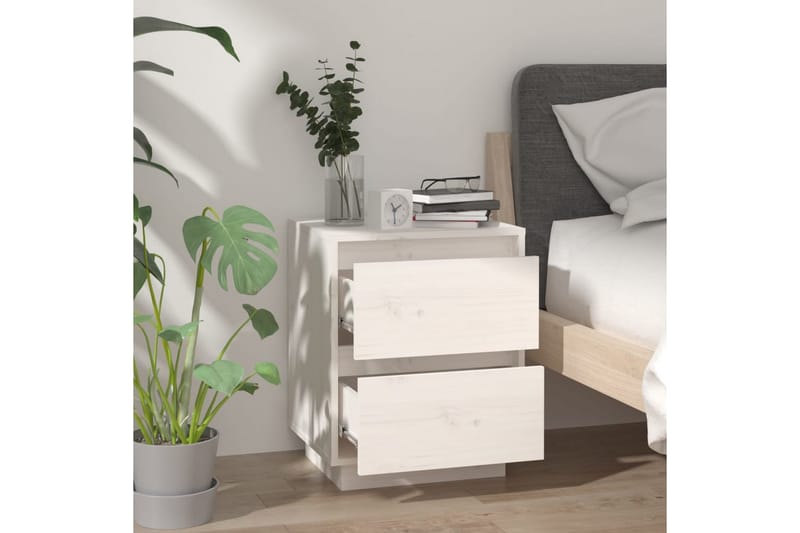 Yöpöytä valkoinen 40x35x50 cm täysi mänty - Valkoinen - Huonekalut - Pöytä & ruokailuryhmä - Apupöytä & sivupöytä - Yöpöytä