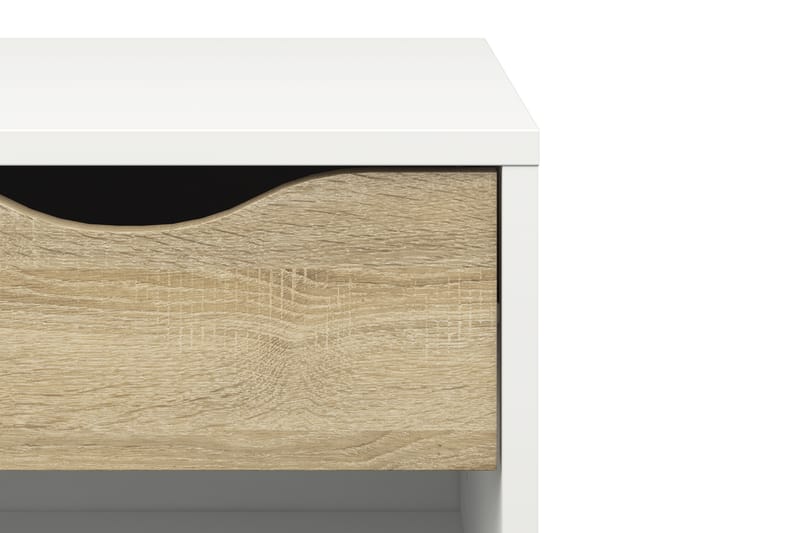 Yöpöytä Vasiliki 50 cm Säilytyksellä Laatikko+Hylly - Valkoinen/Tammenväri - Huonekalut - Pöytä & ruokailuryhmä - Apupöytä & sivupöytä - Yöpöytä