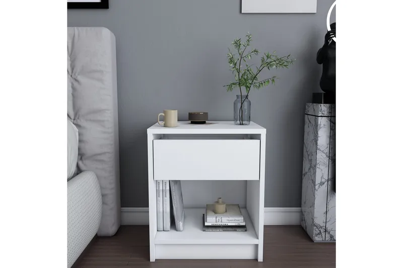 Yöpöytä Violaceae 44,6x52,8 cm - Valkoinen - Huonekalut - Pöytä & ruokailuryhmä - Apupöytä & sivupöytä - Yöpöytä