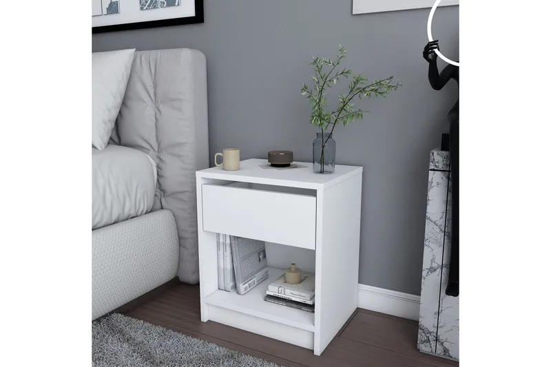 Yöpöytä Violaceae 44,6x52,8 cm - Valkoinen - Huonekalut - Pöytä & ruokailuryhmä - Apupöytä & sivupöytä - Yöpöytä