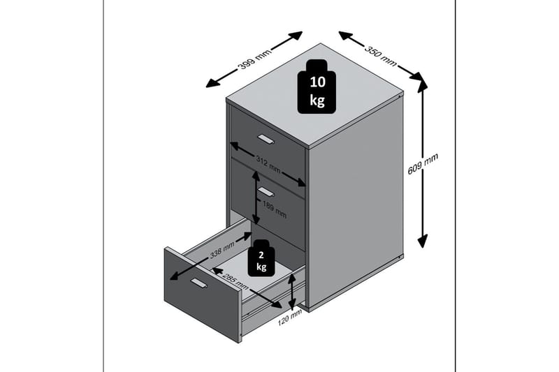 Yöpöytä Virginia 35 cm Säilytyksellä 3 laatikkoa - Harmaa/Musta - Huonekalut - Pöytä & ruokailuryhmä - Apupöytä & sivupöytä - Yöpöytä
