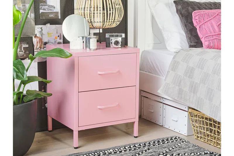 Yöpöytä Visanza 43 cm - Teräs / vaaleanpunainen - Huonekalut - Pöytä & ruokailuryhmä - Apupöytä & sivupöytä - Yöpöytä