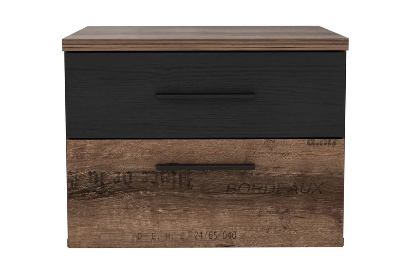 Yöpöytä Pitchcombe 52 cm Säilytyksellä 2 laatikkoa, Ruskea/Musta