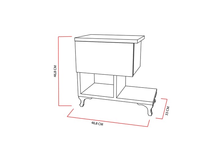 Yöpöytä Pangler 46 cm Säilytyksellä Laatikko+Hyllyt Jalat - Valkoinen - Yöpöytä